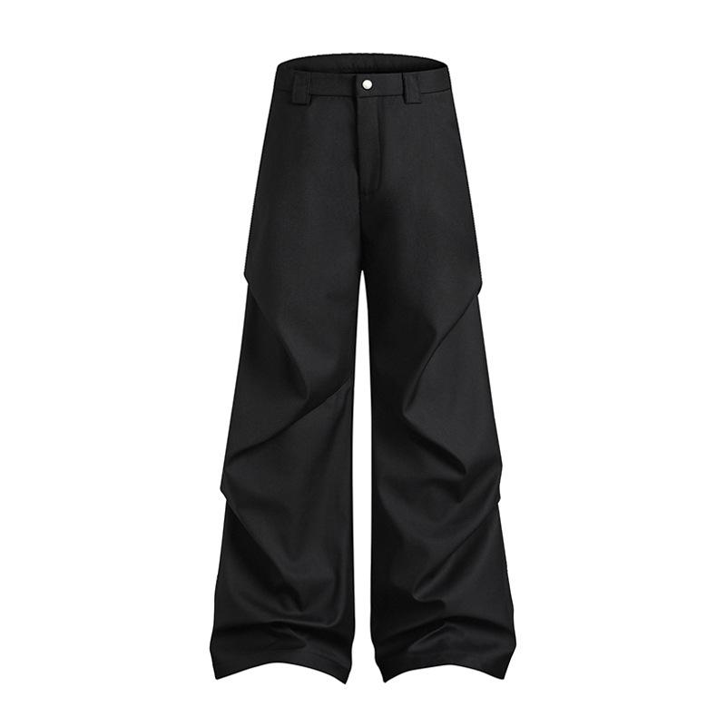 Muqiu Męskie Letnie Plisowane Szerokie Spodnie