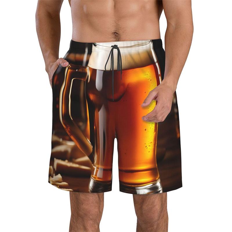 Beer Pattern Beach Shorts For Men Hawaiian Summer Holiday Casual Shorts Street 3d Printed Beer Festival Surfing Board Shorts