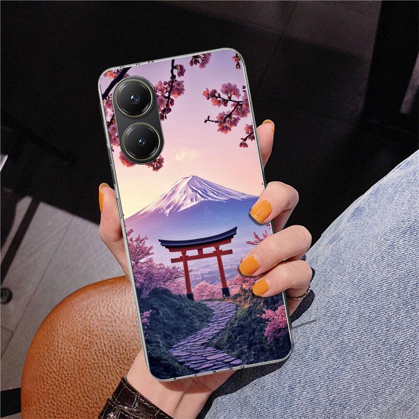 Japanese Cherry Mount Fuji Phone Case For Xiaomi Poco X7 X6 X5 Pro F7 Ultra Redmi 15C 15 13C 13 12C 12 10 10A 10C 9 9A 9C 9T Cov
