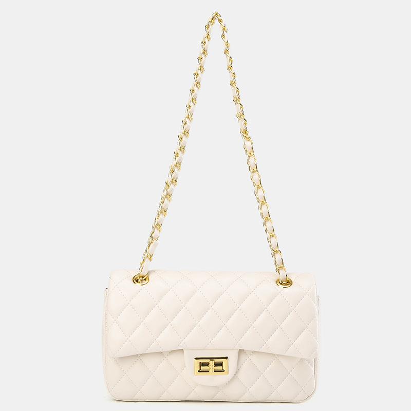 Framont Fashion House Ruitborduurdraad kleine tas dames zomer nieuw veelzijdige ketting schoudertas textuur kleine vierkante tas wit
