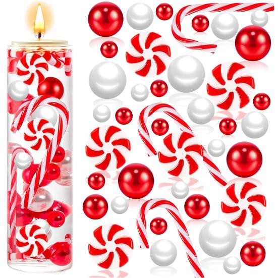 Christmas Vase Filler Set Colored Fake Candy Cane Beads Floating Faux Pearls Candle