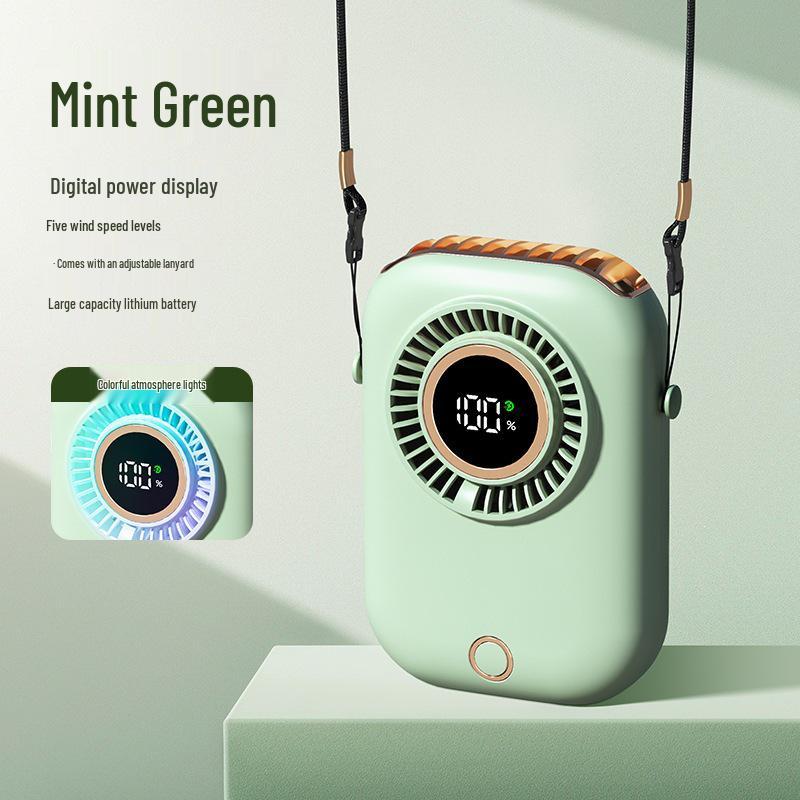 

Seven-Color Neck-Hanging Fan with 5 Speeds & Smart Display USB Data Cable