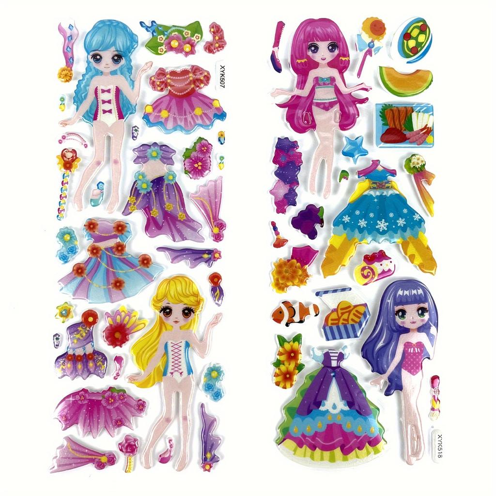 5pcs Girl Dress Up Stickers 3D Mermaids Princess Cute Reusable Puffy Stickers For DIY Craft Birthday Gift ZSY