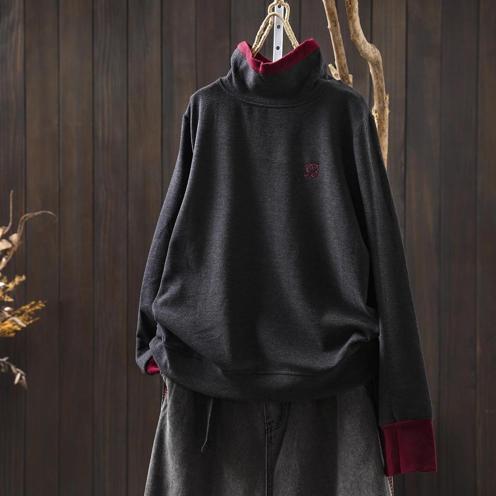 Women's 2025 Stylish Half-High Collar Sweatshirt, Autumn Fashion for Petite Figures, Chic Casual Fleece Long Sleeve Base Layer.
