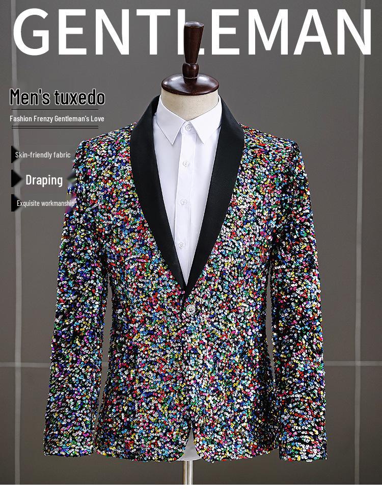 Men's Iridescent Sequin Tuxedo Jacket - Ideal for DJs, Nightclubs, and Stage Performances