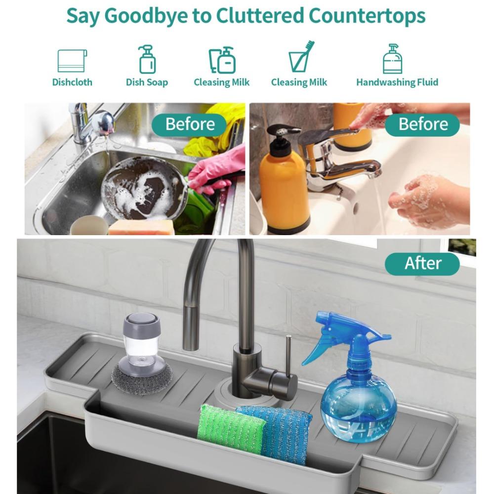 Thicken Silicone Splash Guard Behind Faucet Water Catcher Tray Sponge Holders  Home Gadgets