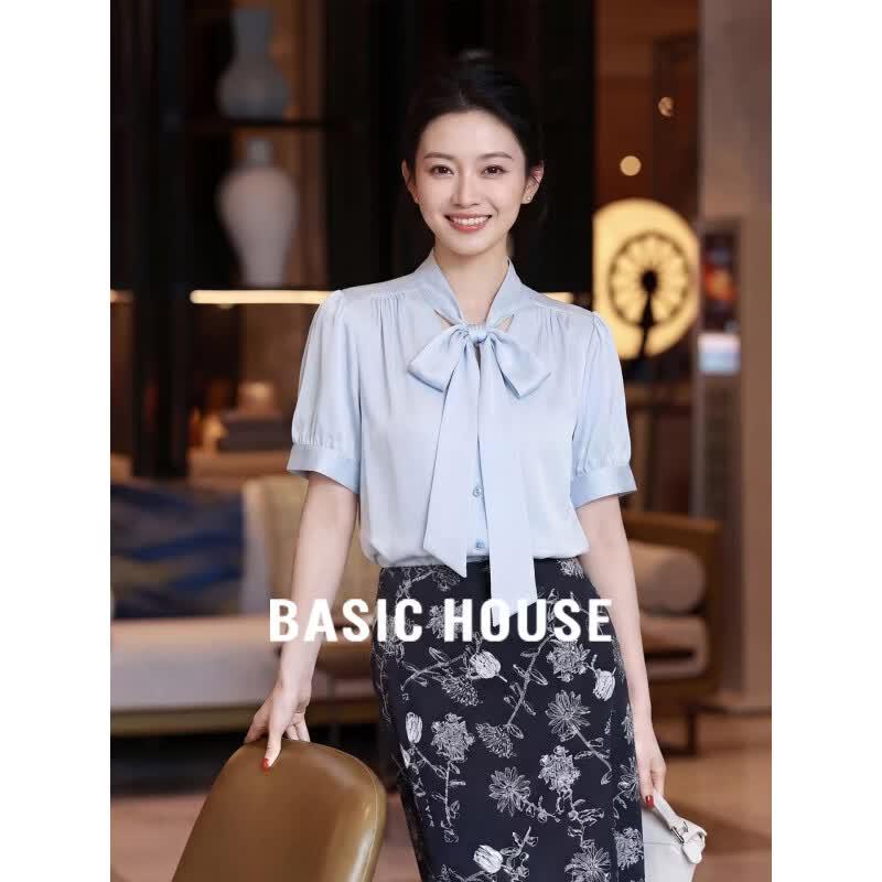 Basic House Women s Bow-Tie Chiffon Blouse L
