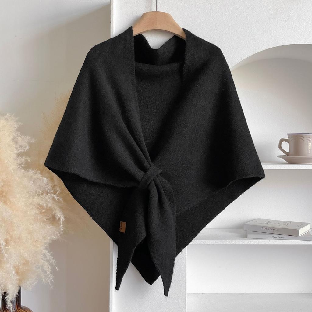 Luxury Faux Cashmere Triangle Shawl Cape Women Soft Knit Warm Solid Color Poncho Scarf Casual Loose Wrap