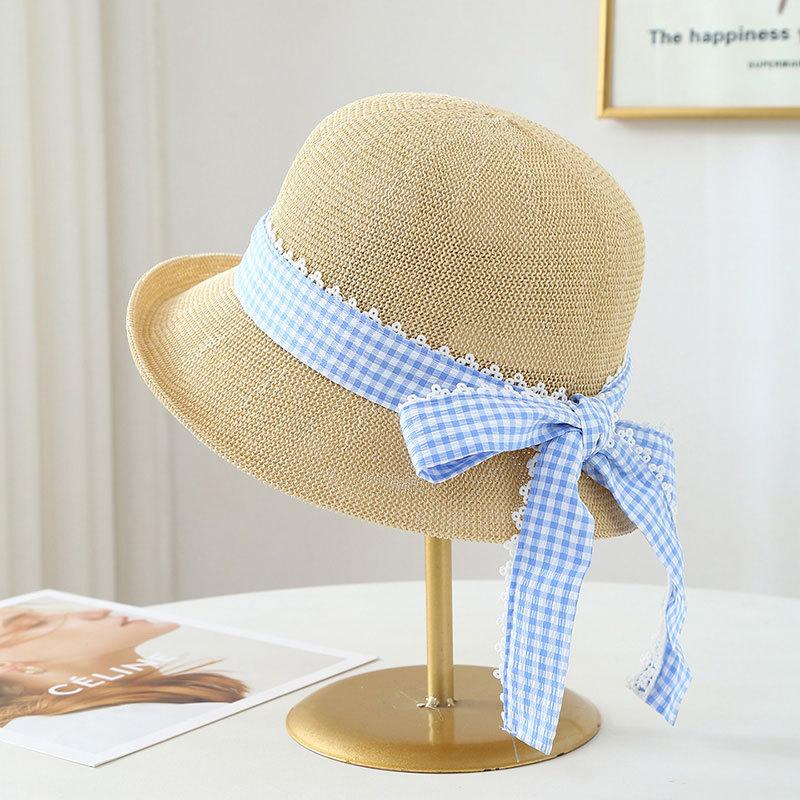 

Blue Plaid Bow Women s Fisherman Hat Stylish Vacation Sunhat for Outdoor Travel Seaside 56-58cm бежевий