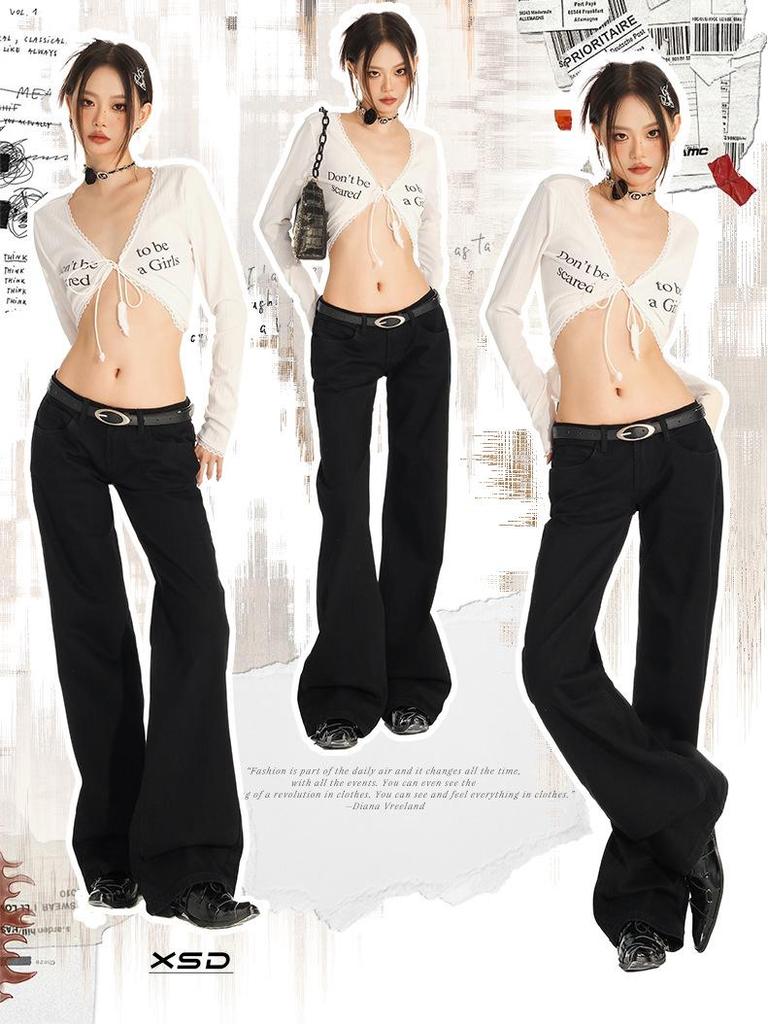 Women's Retro Black Low-Rise Micro-Flare Jeans - Autumn/Winter 2024 Collection