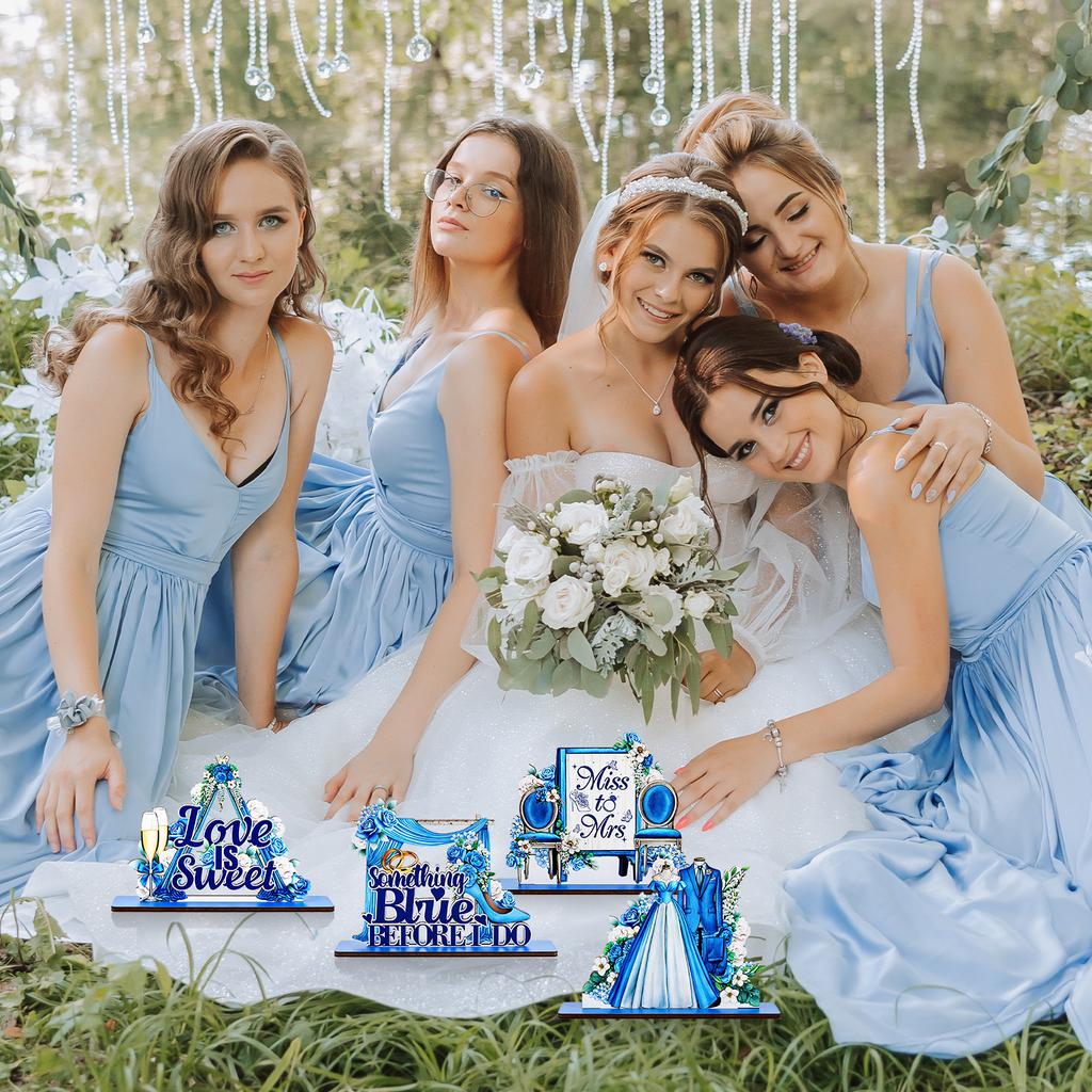 4 Pcs Something Blue Before I Do Bridal Shower Decorations Wooden Table Floral Centerpiece Sign Love Is Sweet Tabletop Backdrop
