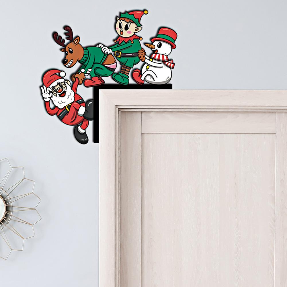 Christmas Door Frame Decor Sticker Snowman &Santa Claus Wooden Door Corner Decor Creative Funny Wall Art For Living Room Bedroom