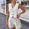 Women's V Neck Sleeveless Button Front Vest Top Slim Fit Tailored Blouse