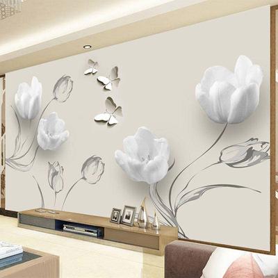Carta da parati 3D Moderna Tulipano Farfalla Fiori Foto Murales Soggiorno TV Divano Sfondo muro Sfondi