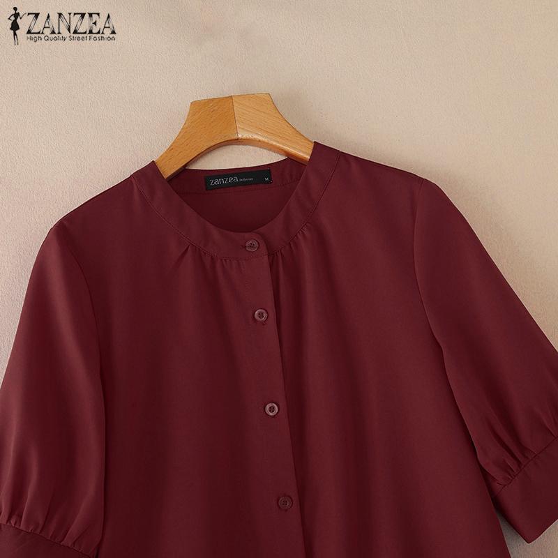 ZANZEA Women Casual Round Neck Summer Loose Short Sleeve Dress