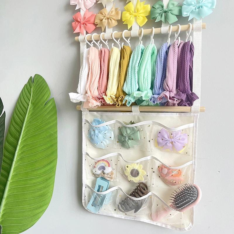 Hair Bows Holder Headband Organizer For Girls, Hair Clips Hanger Storage With Hooks, Wall Hanging Decor For Nursery Room