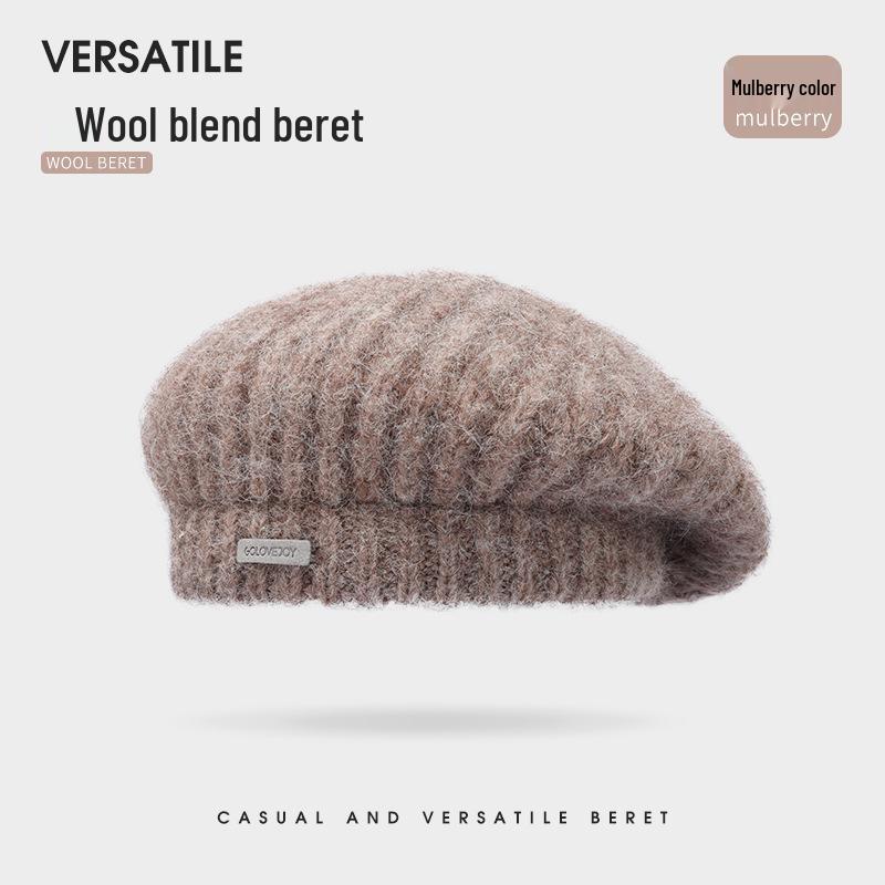 Damen Koreanischer Stil Vielseitige Strick-Baskenmütze - Winddicht, Ohrenschützend, Reine Baumwolle & Wolle
