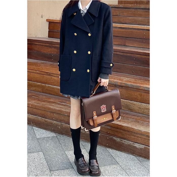 Women s Double-Breasted Wool Coat – JK Uniform Style, Versatile for Autumn/Winter M