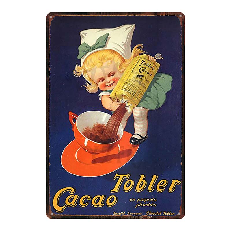 YZFQVintage Affiche Alimentaire Chocolat Métal Rétro Panneaux Candy Bar Plaque Murale Cuisine Maison Restaurant Décoration DU-6822B
