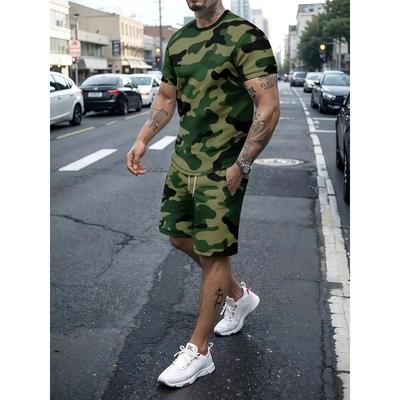 Popularny na całym świecie męski casualowy garnitur z nadrukiem moro