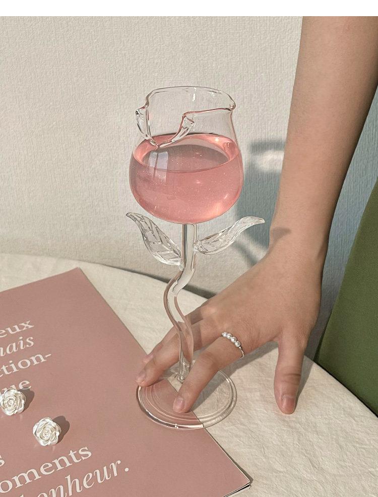 French Romantic Elegant Ins Micro Roll Rose Tall Glass Home Single-layer Red Wine Glass Modern Simple Champagne Cocktail Glasses