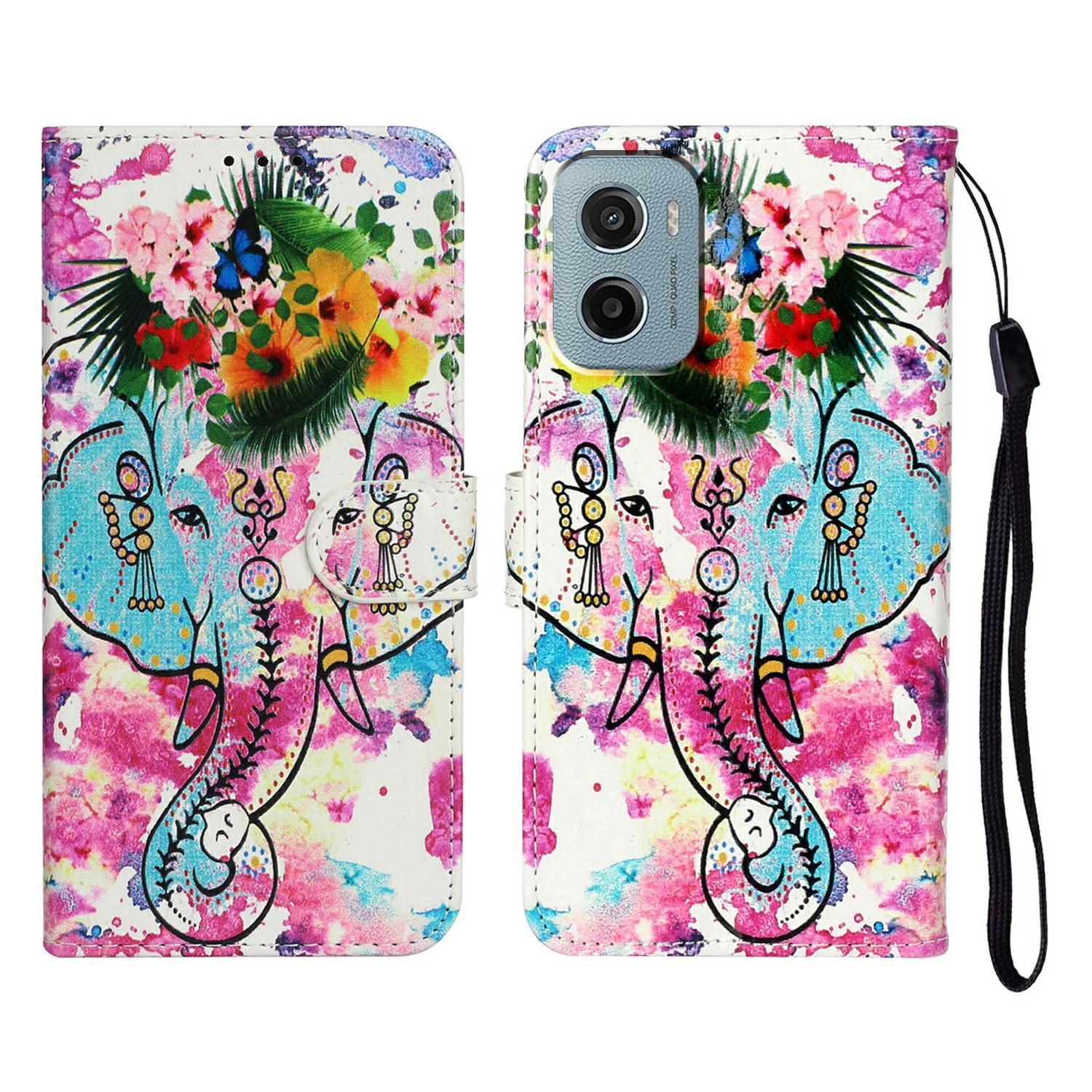 

Для Motorola Moto E15 4G/G05 4G Чохол з візерунком Шкіряний гаманець Чохол для телефону Flower Elephant