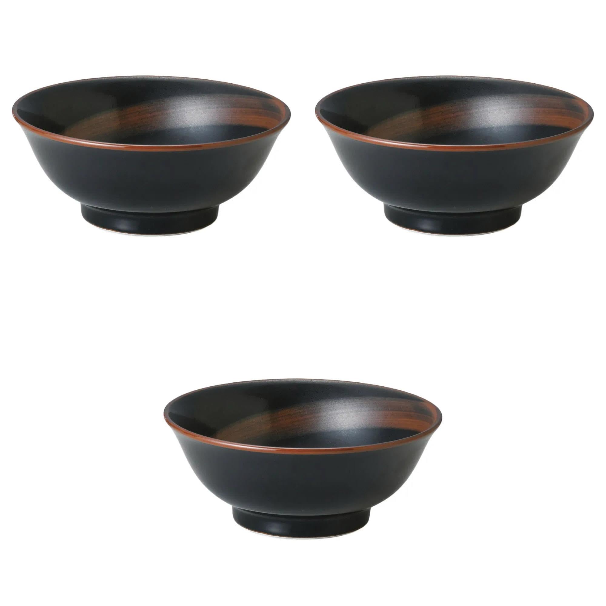 

Set of 3 Rusty Tenmoku Bowls x Ramen Bowls by Setomonohonpo High-Based 6.8cm [20.5 8.1cm]