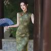 Green sleeveless national style new Chinese daily Suzhou long cheongsam improved young 1011 new women's high sense