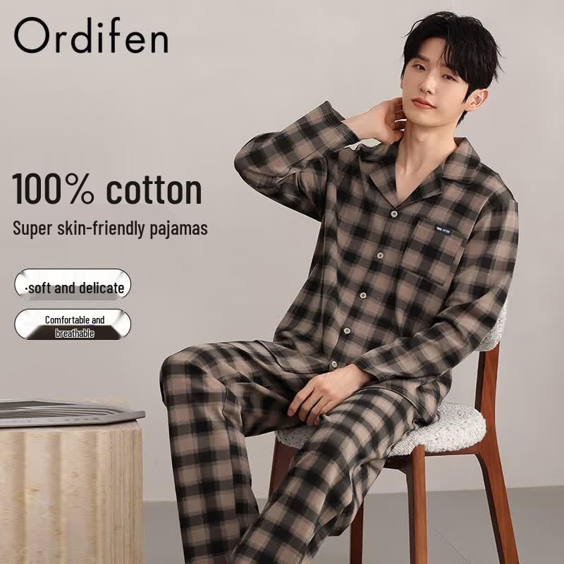 Men s 100% Cotton Plaid Lounge Wear Set XL