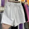 Moda Estiva da Donna Pantaloncini di Jeans a Gamba Larga a Vita Alta Viola Riducono l'Età