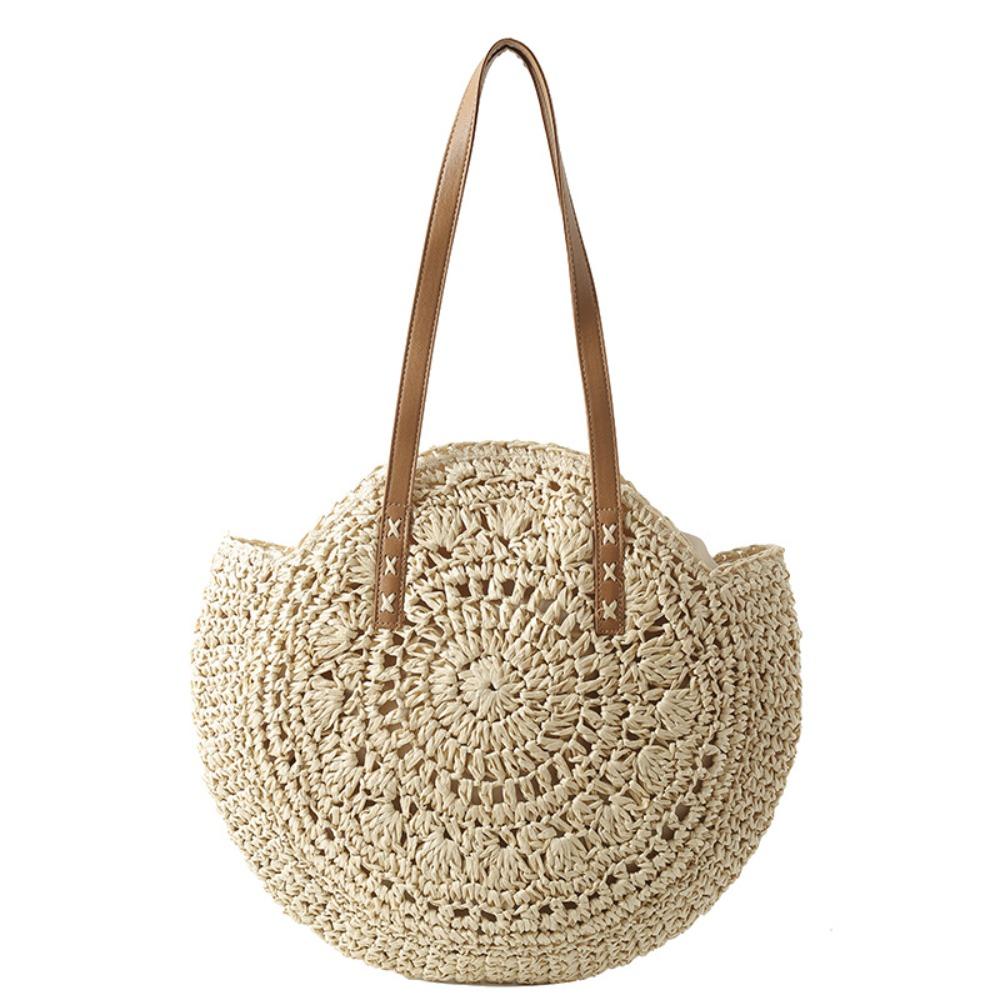

Handmade Straw Tote Bag Boho Woven Shoulder Bag New Straw Weave Bag Travel бежевый