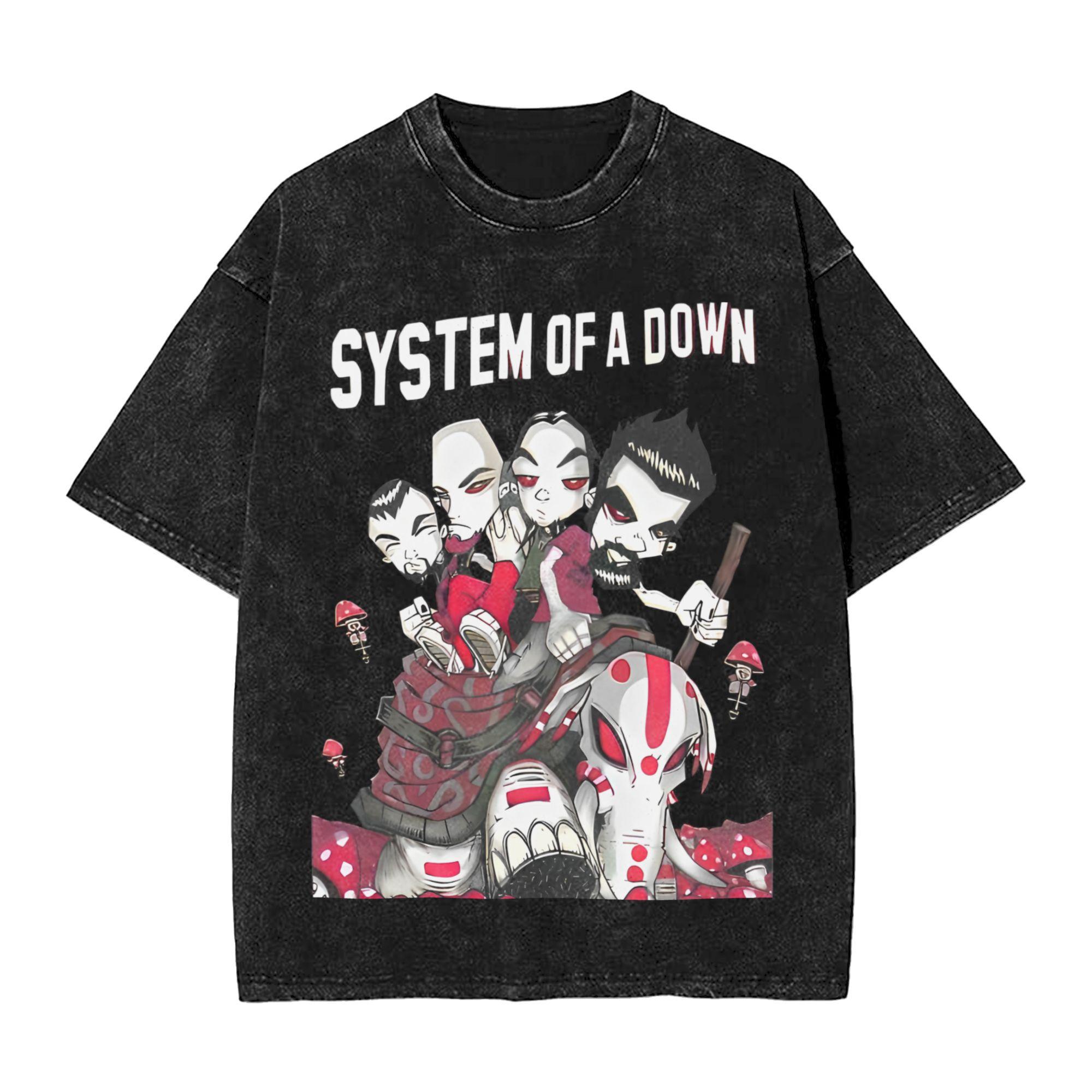 

Mens T-Shirt SOAD System Of A Down Rock Music Washed T-Shirts Beach Tee Shirt Y2K Basic Printed Casual Tops S