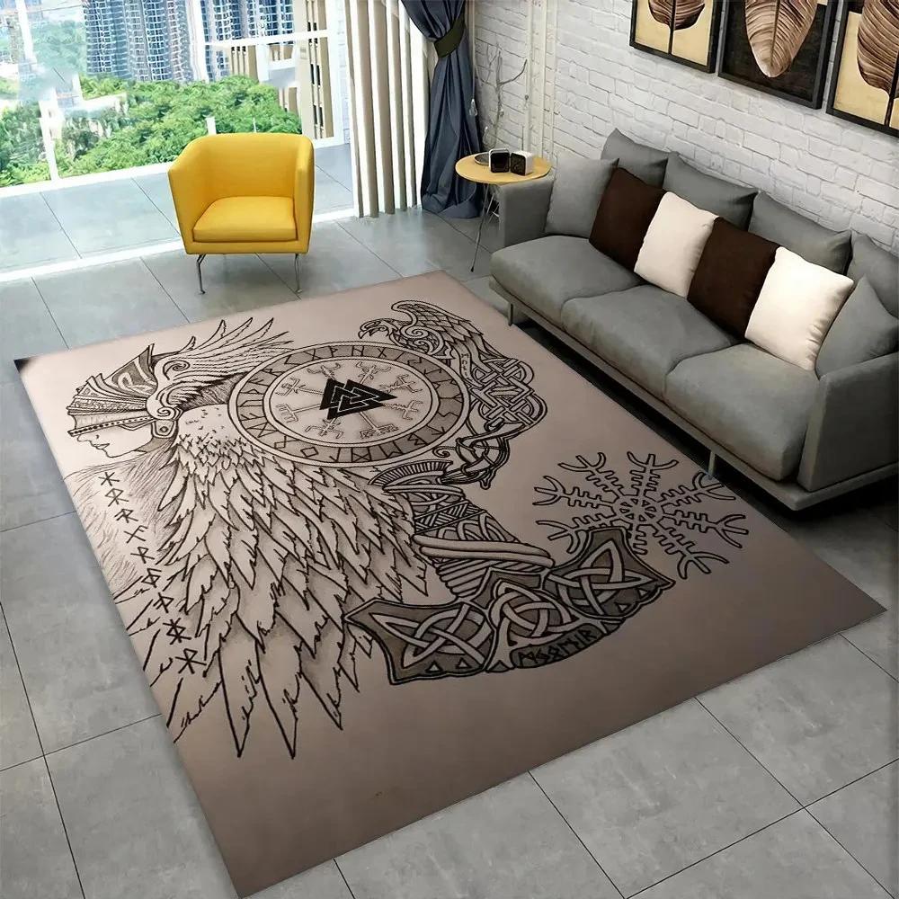 Nordic Viking Mythology Odin Valhalla Carpet Rug for Home Living Room Bedroom Sofa Doormat Decor,kid Area Rug Non-slip Floor Mat