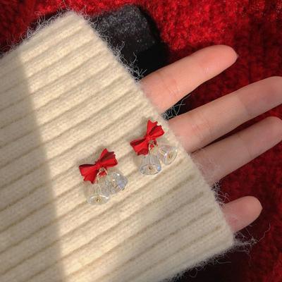 New Year's Bow Crystal Earrings Christmas Red Autumn Winter High-End Stud Earrings Christmas Jewelry Gift