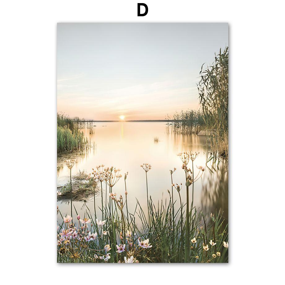 Mountain Flower Beach Sunrise Sunset Dawn Grass Nordic Poster Wall Art Print Canvas Painting Decoration Pictures For Living Room