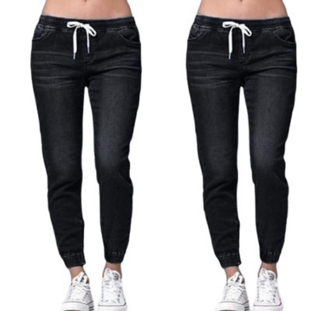 Zhuoneng Clothing Losse grote maat jeans met elastische taille en lantaarnbroek met gesloten pijpen Damesjeans 5XL
