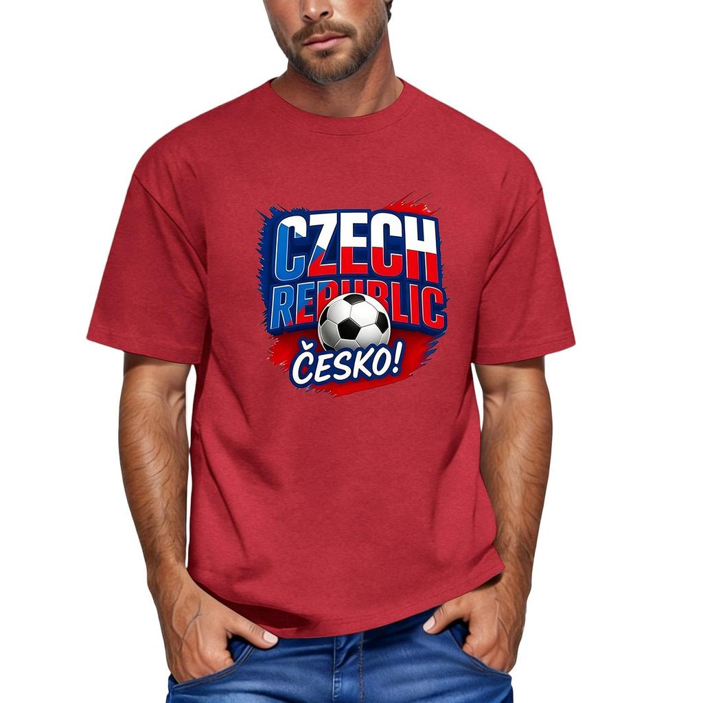 Men's Czech Republic Football Themed Short Sleeve Crew Neck T-Shirt Casual Fit Printed Top for Sports and Everyday Wear