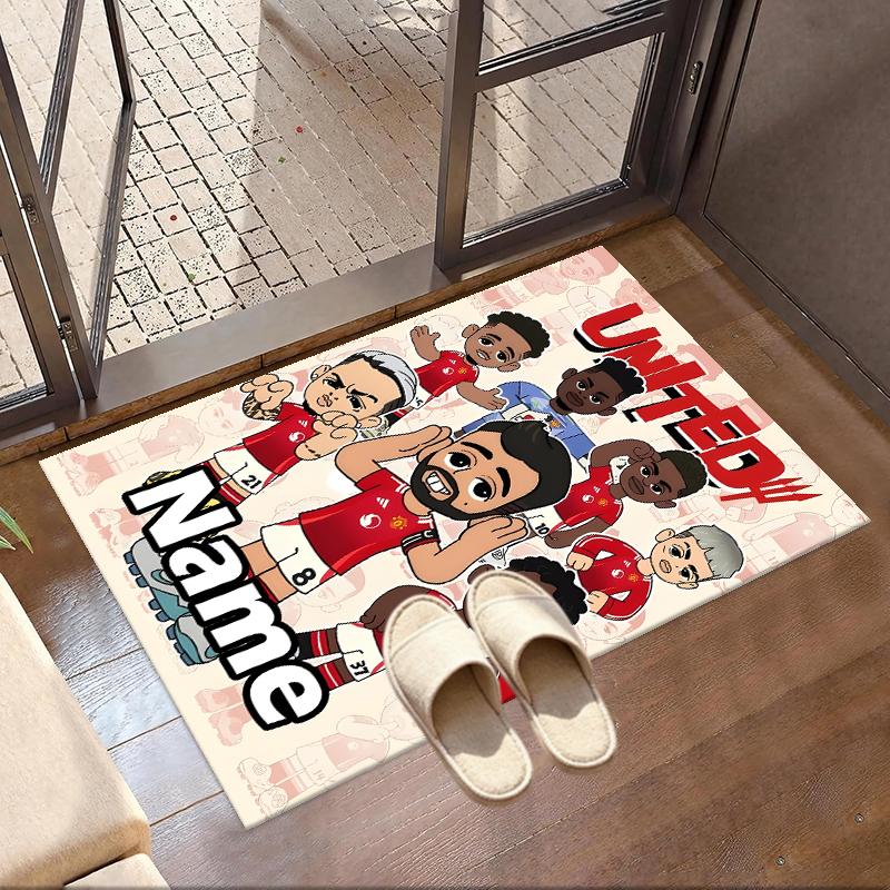 Custom Name Personalized Manchester Football F.C Print Carpet, Versatile Home Decor Rug, for Playroom, Apartment, Balcony, Entryway, Hallway Gift
