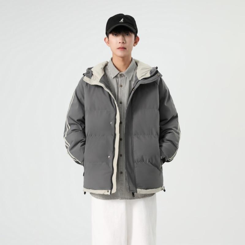 Padded men's winter large size hooded striped loose thickened padded jacket thermal casual padded jacket