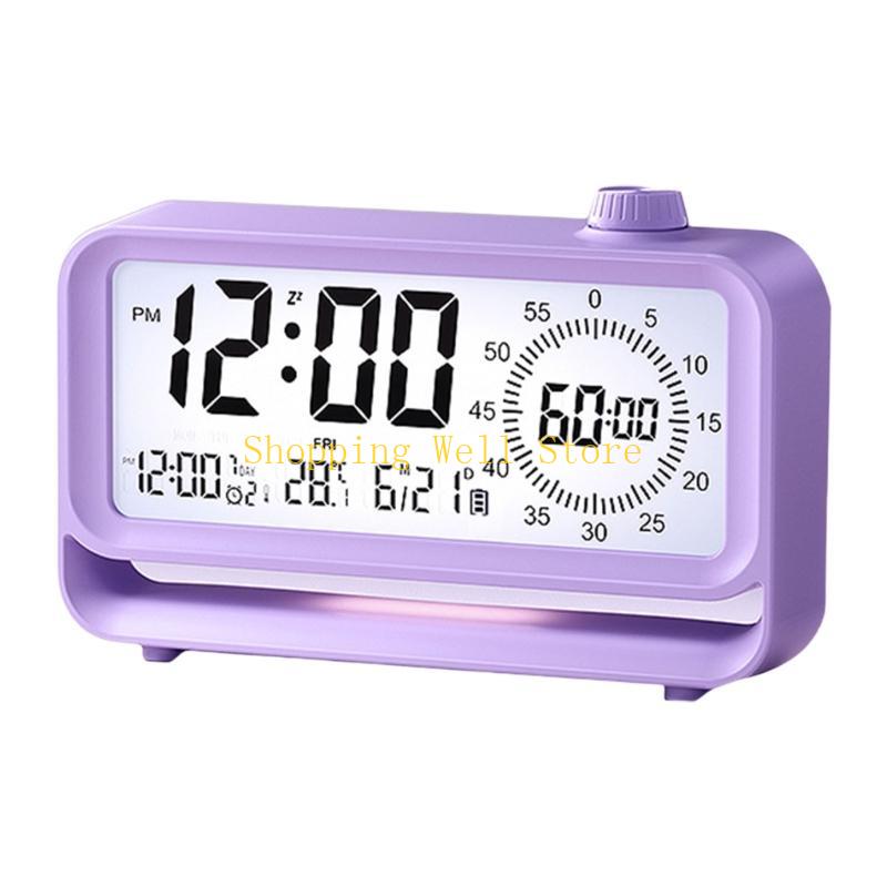 KX4B Educational Alarm Clock with 60 Minutes Visual Timers LCD Display Rechargeable Nightlight for Kids Time Management Tool