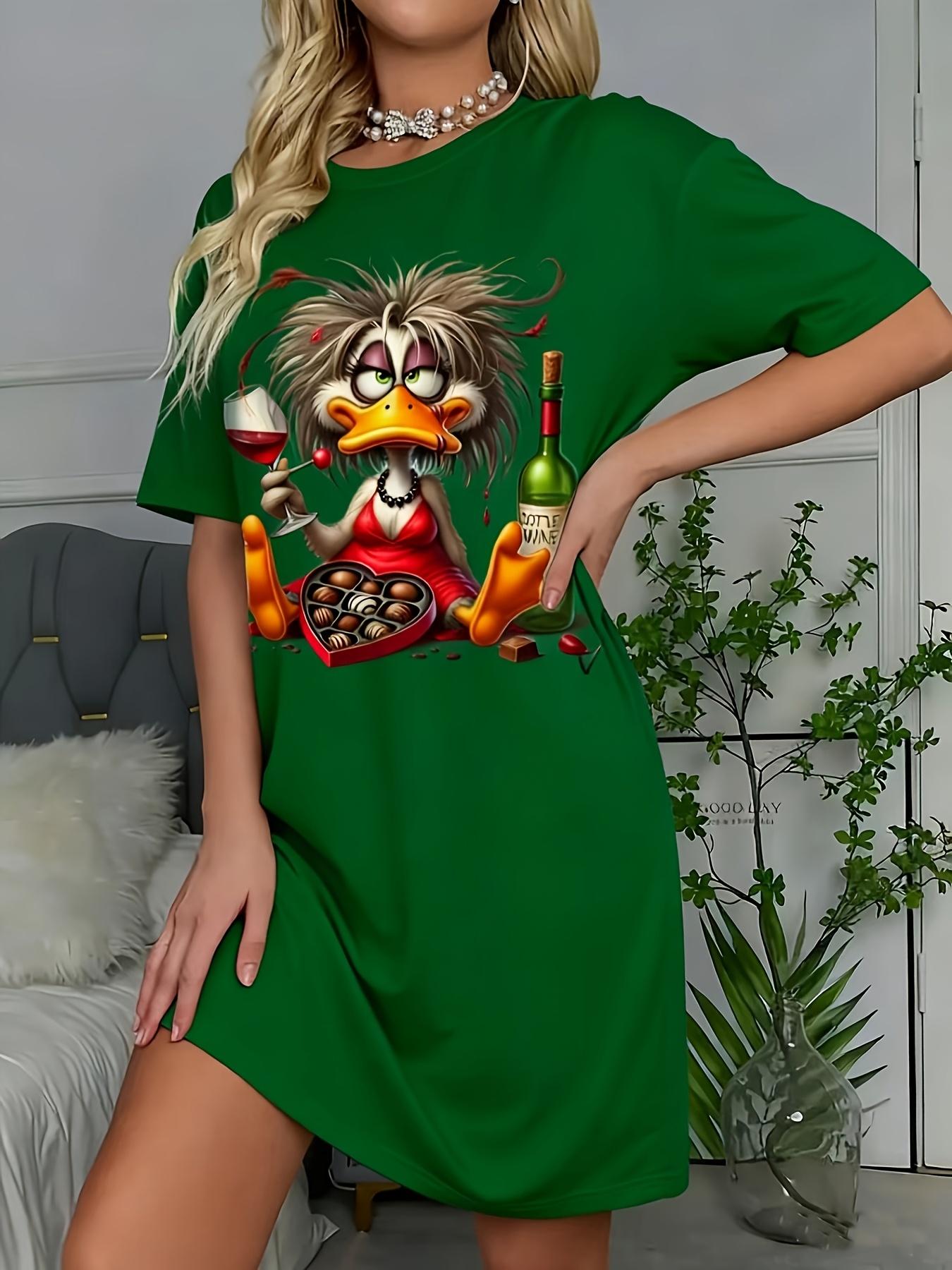 

Women S Cartoon Fluffy Duck Print Round Neck Short Sleeve Dress. Home Wear Dress L дубильная кора