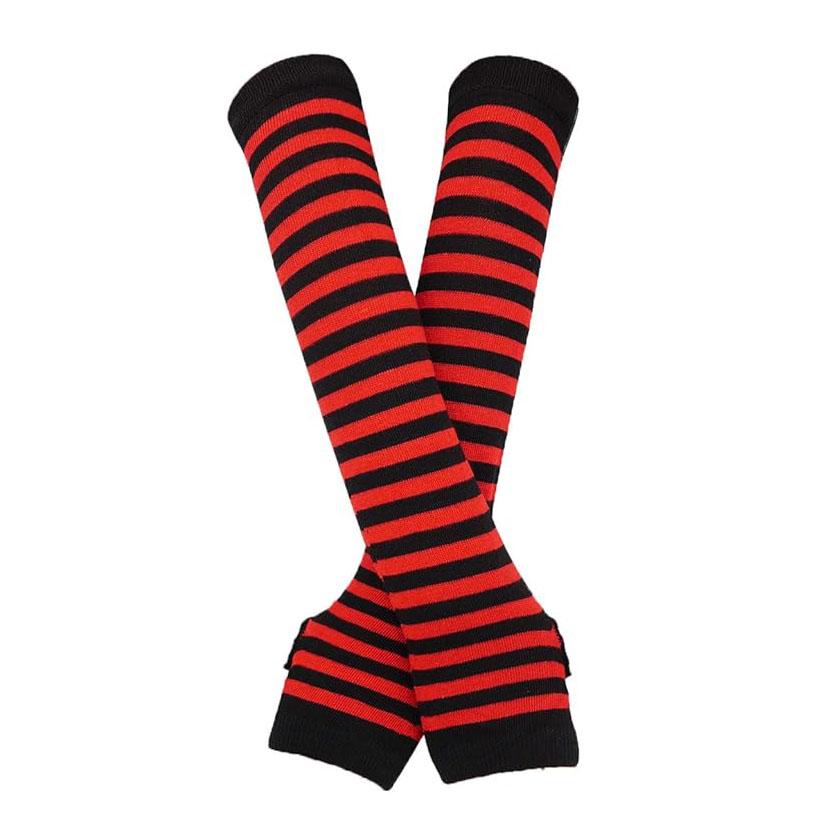 

Длинные теплые перчатки без пальцев в стиле панк, готический рок красный/чёрный