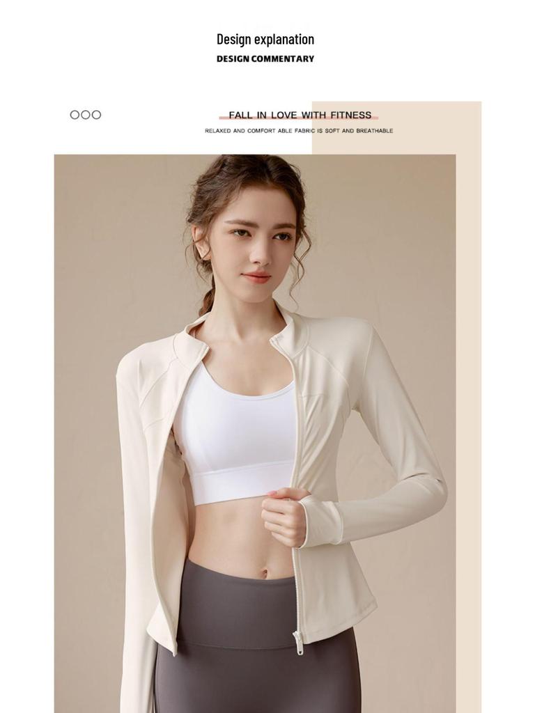 Women's Slim Fit Zip-Up Long Sleeve Yoga Top for Running & Fitness