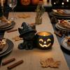 Creative Gift for Friends Halloween Black Cat Pumpkin Candlestick, 3D Printed Witch Candle Hollow Light Holder with Tealight Cup, Spooky Tabletop