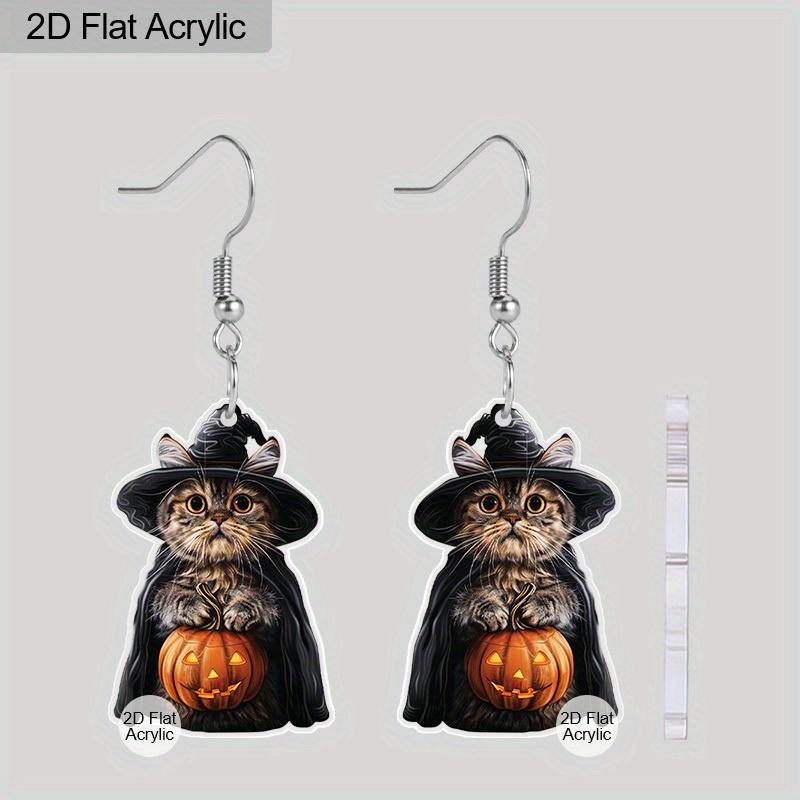

2D Плоские Забавные Магические Серьги-Привидения из Акрила Хэллоуин Вечеринка Шляпа Ведьмы Черный Кот Тыква Висячие Серьги Женские Праздничные Шарм-Украшения