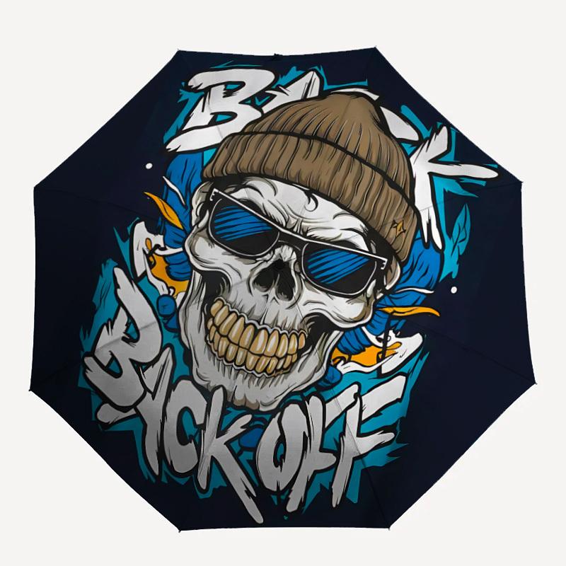 1pc Skull Hip Hop Fashionable Automatic Opening/Closing Folding Umbrella with 8 Bones, Windproof Portable, Daily Use100