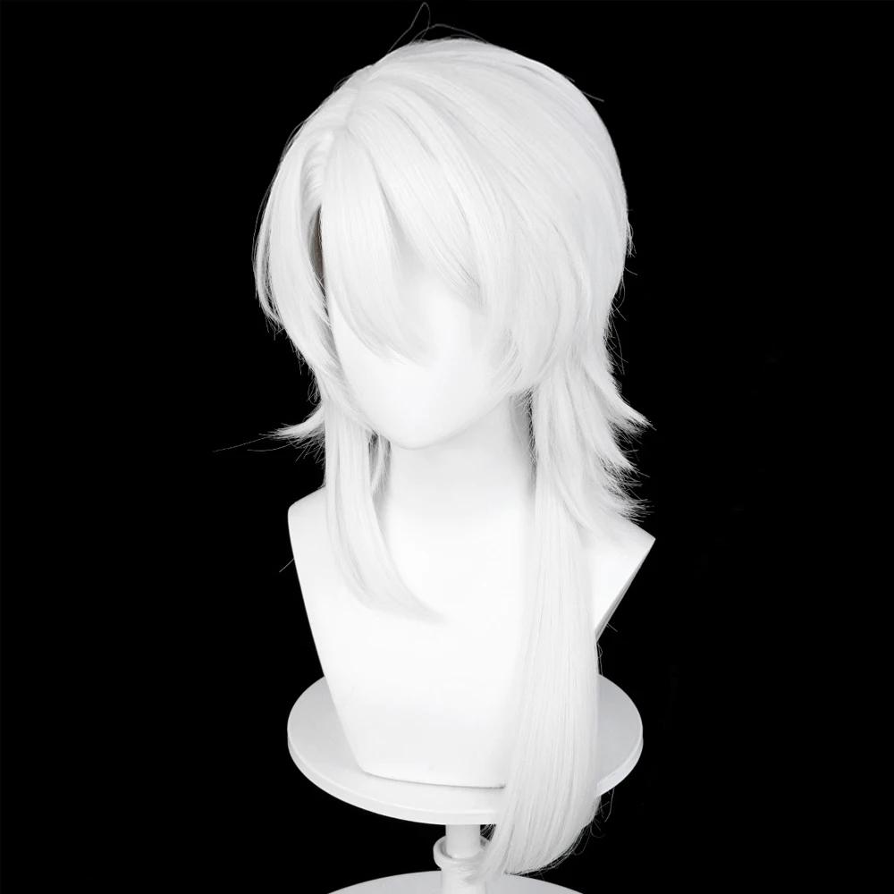 Short Synthetic White Straight Wig with Side Spilt Part Bangs for Anime Cosplay & Game Characte Party Realistic Fake Hair