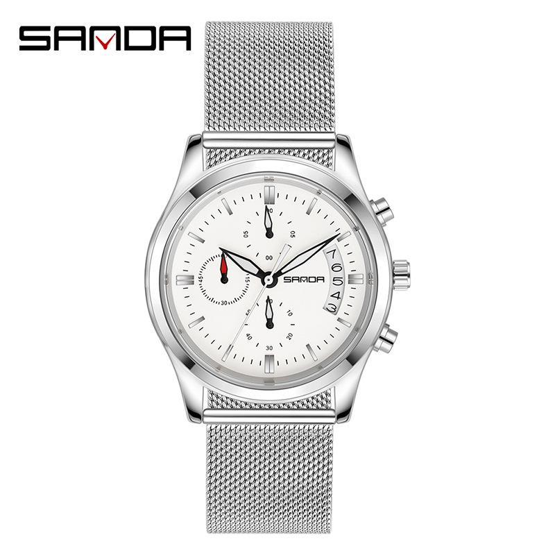 Sanda Men s Quartz Watch with Calendar  Nail Scale - Trendy Three-Hand Wristwatch
