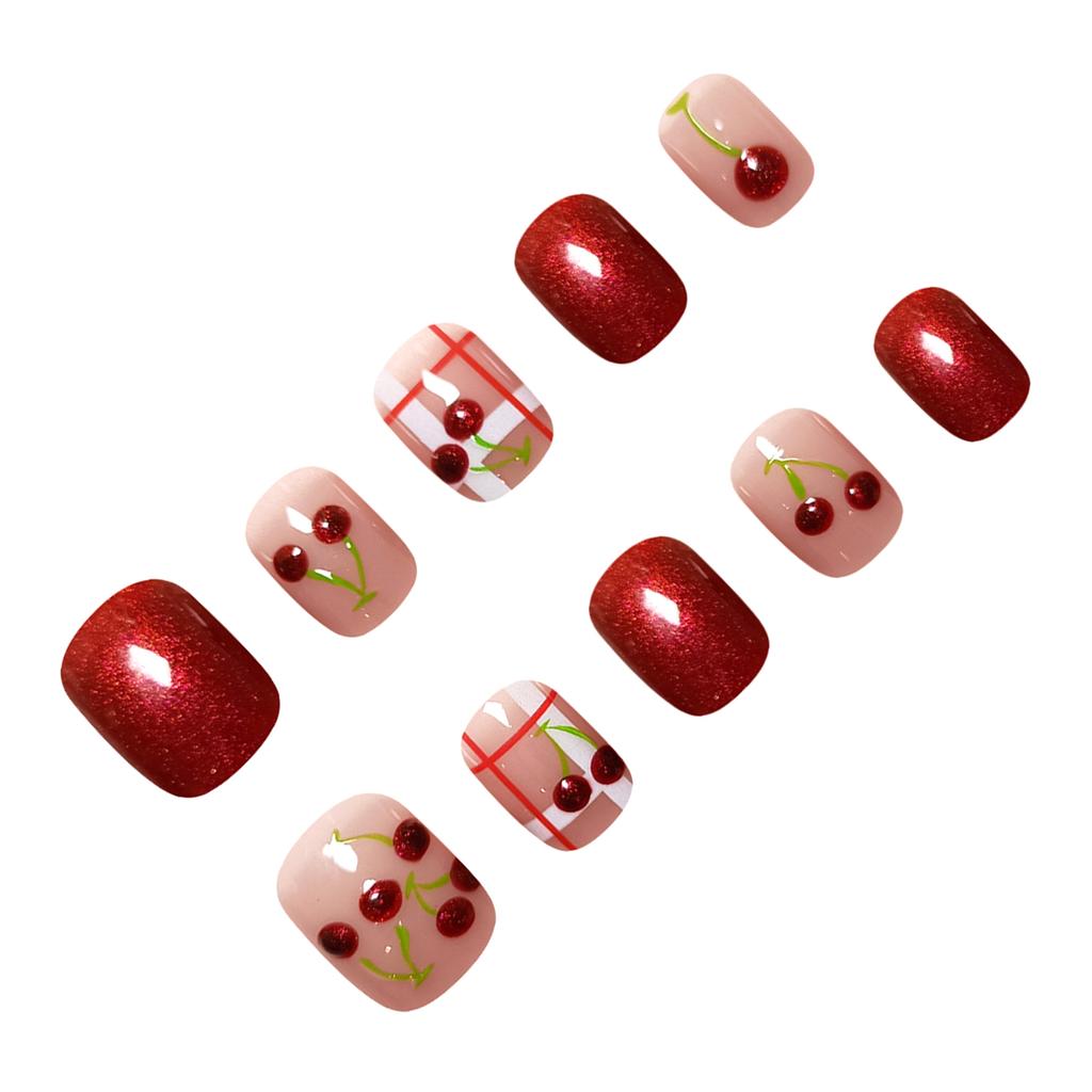 Red Cat Eyes Nail Stickers 10Pcs Checkered Design UV Coating Easy Application