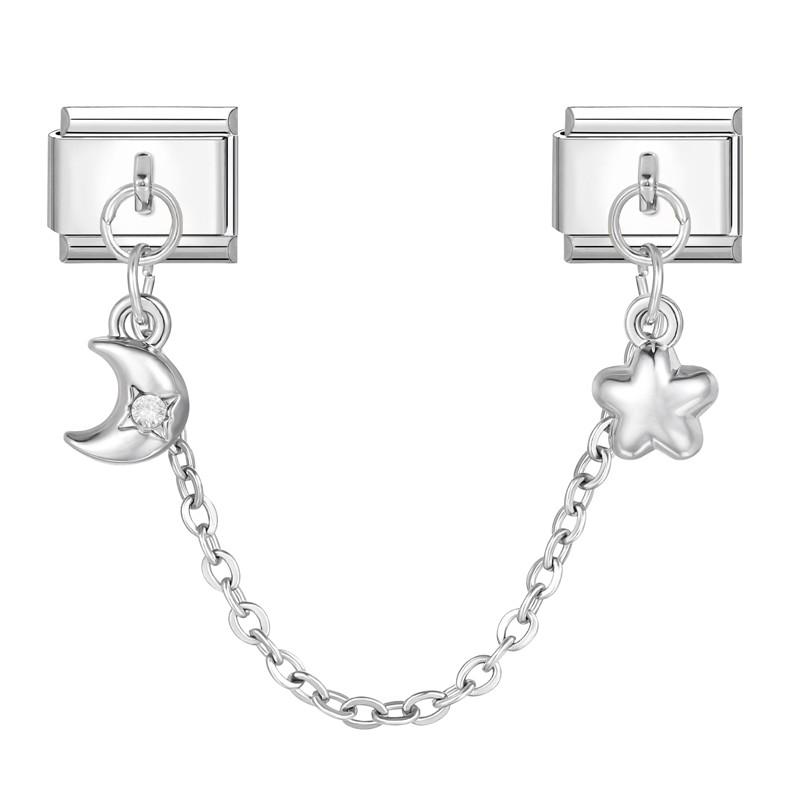 Flowers Moon Star Butterfly Heart Zircon Tassel Chain Italian Charm Links Fit 9mm Bracelet Stainless Steel DIY Jewelry Making